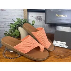 Style&Co Mayyzek Peach Knit Toe Loop Slide Sandals Womens 7.5 M